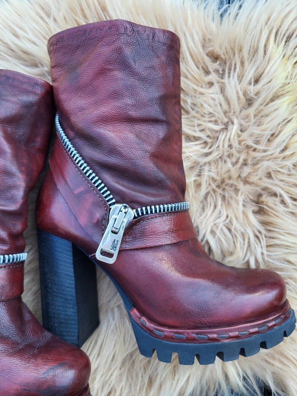 A.S.98 Made in Italy Leather Moto Boots | Size 38 | Distressed Brown - Picture 7 of 15